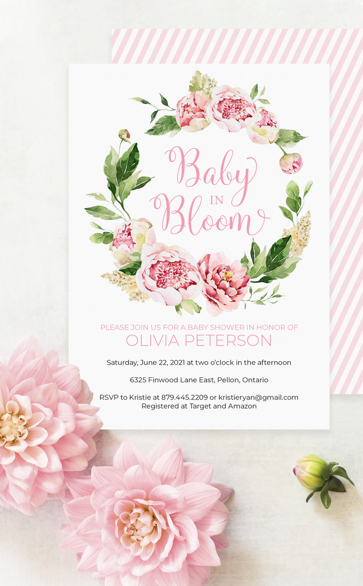 Pink Baby in Bloom Baby Shower Invitation Suite - ARRA Creative