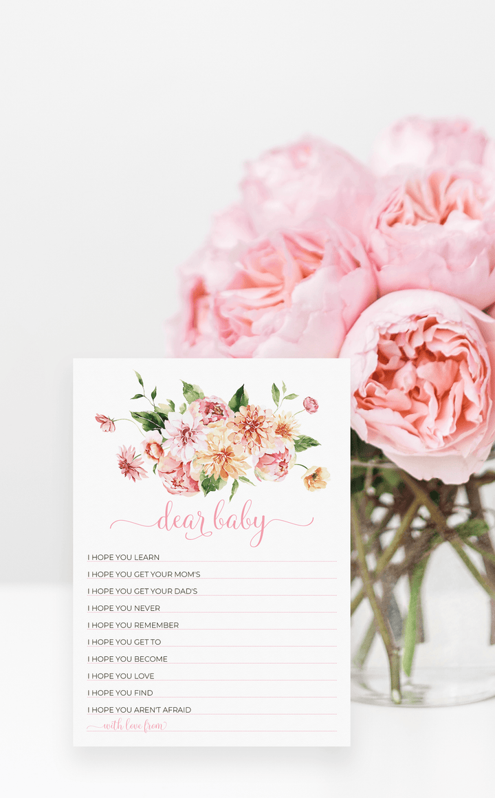 Pink Floral Baby Shower Wishes for Baby Cards - ARRA Creative
