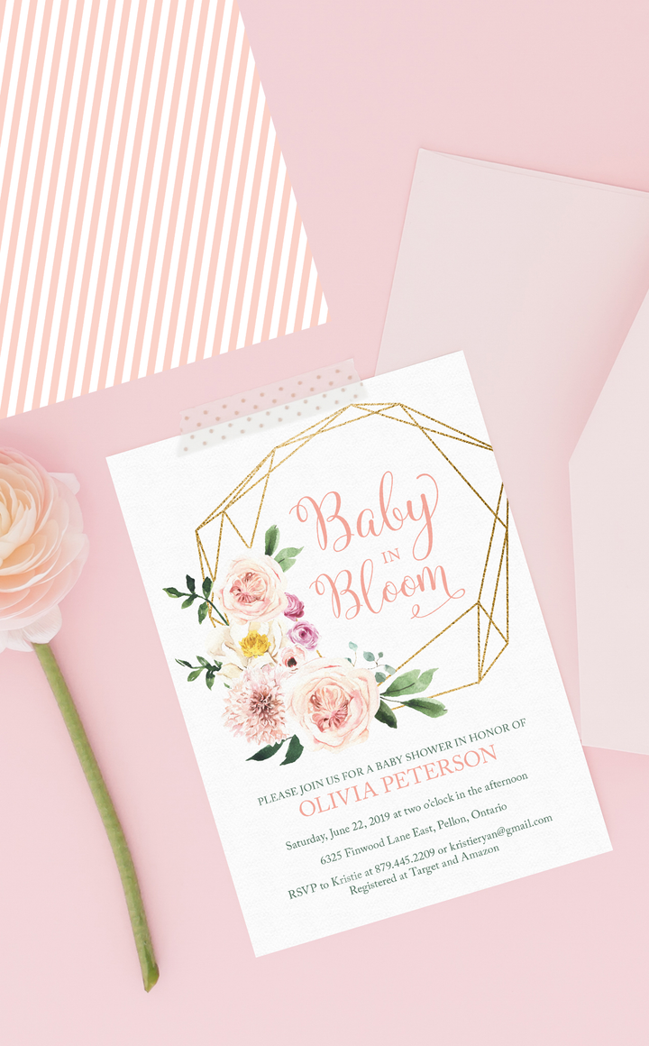 Pink Baby in Bloom Baby Shower Invitation - ARRA Creative