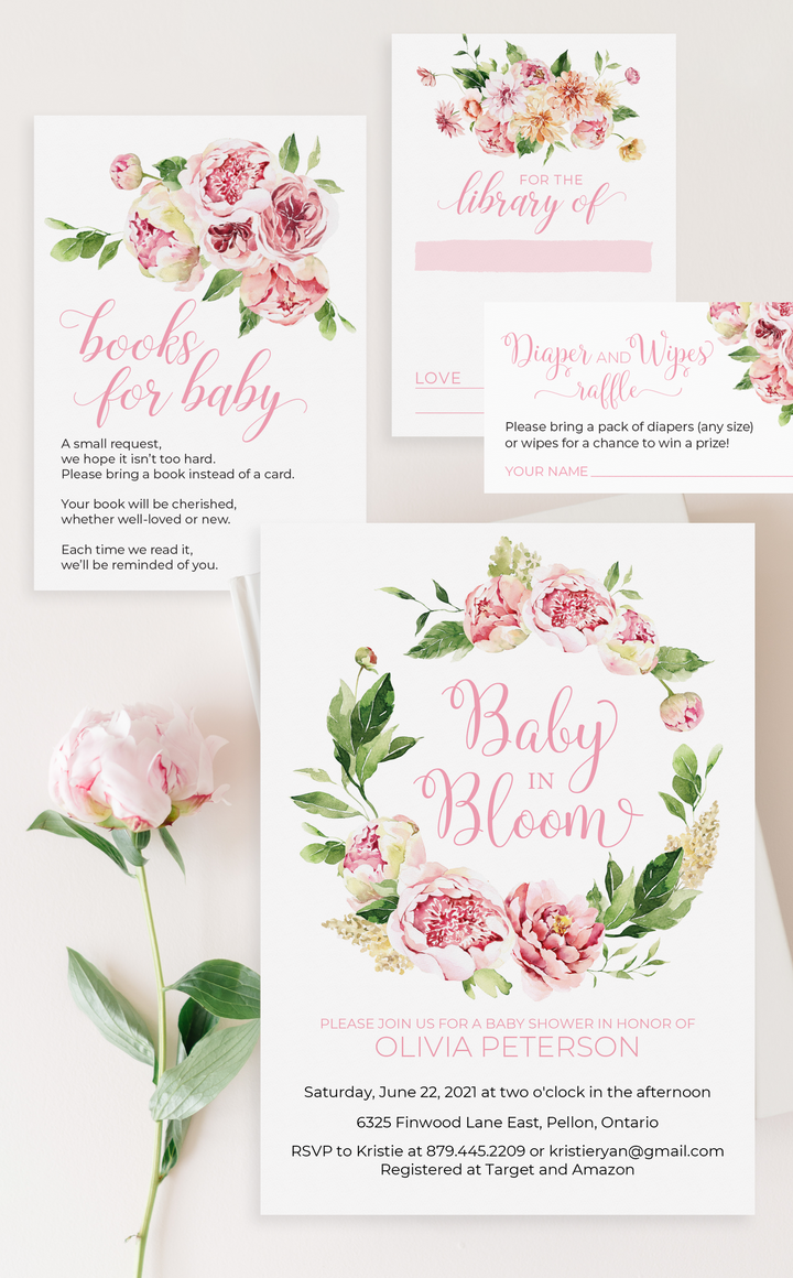 Pink Baby in Bloom Baby Shower Invitation Suite - ARRA Creative