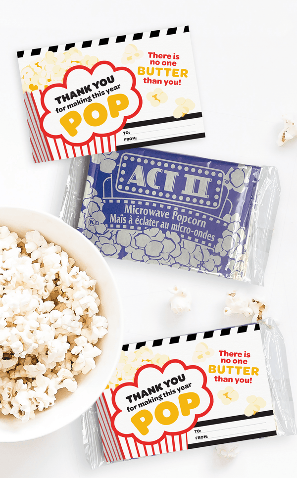 End of Year Student Gifts from Teacher - Popcorn Wrapper Thank You Gift Card - Classroom Gift