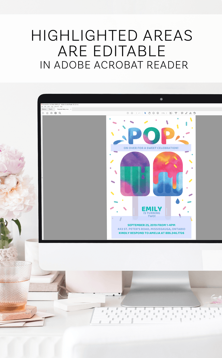 Popsicle Pool Party Invitation for Girl Birthday | Printable Invitation
