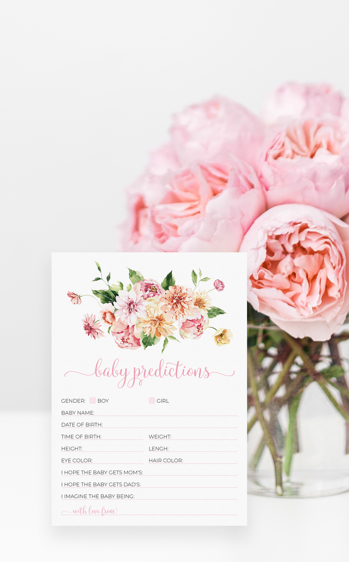 Pink Floral Baby Prediction Cards - ARRA Creative