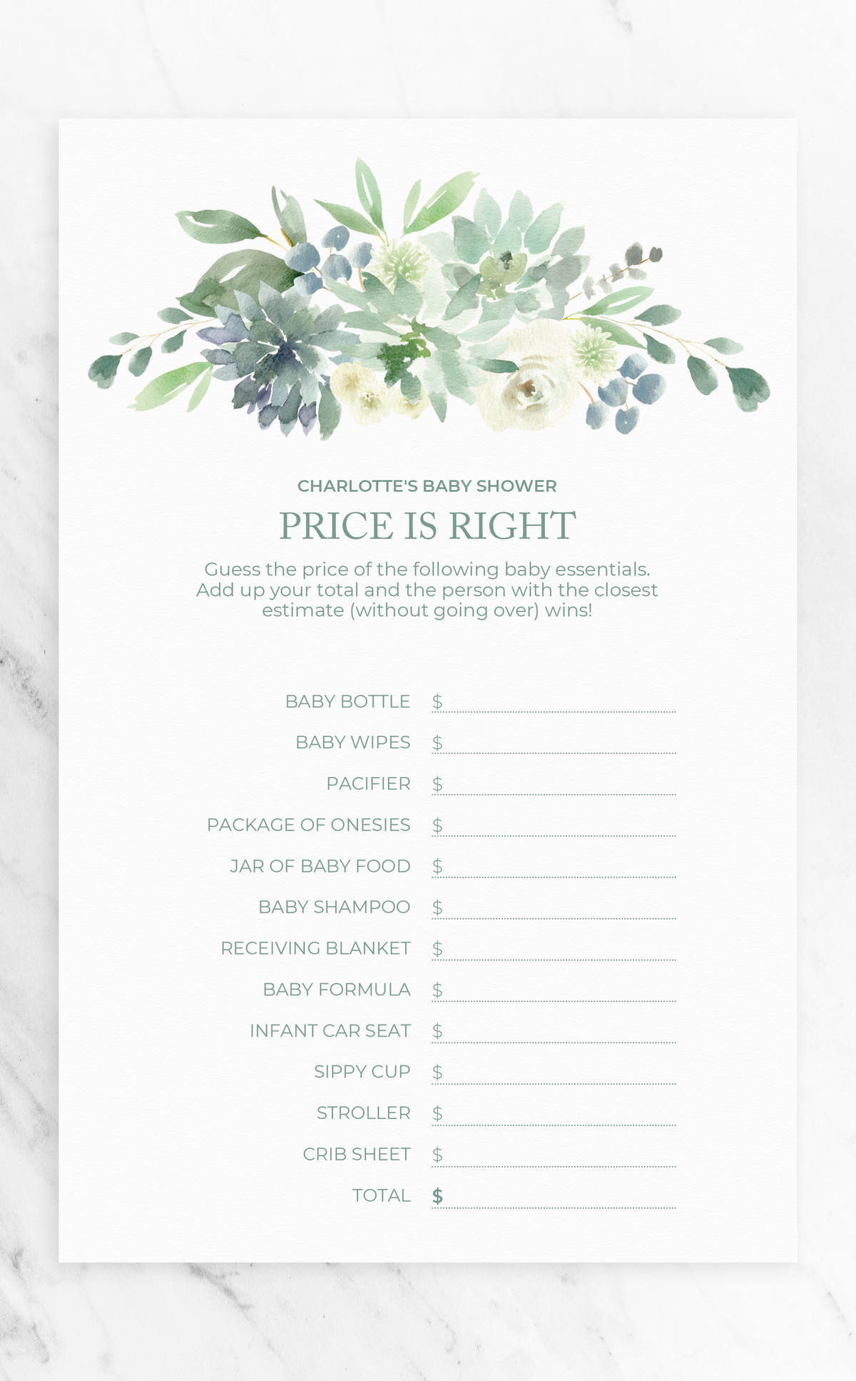 succulent crib bedding Printable Succulent Baby Shower Games