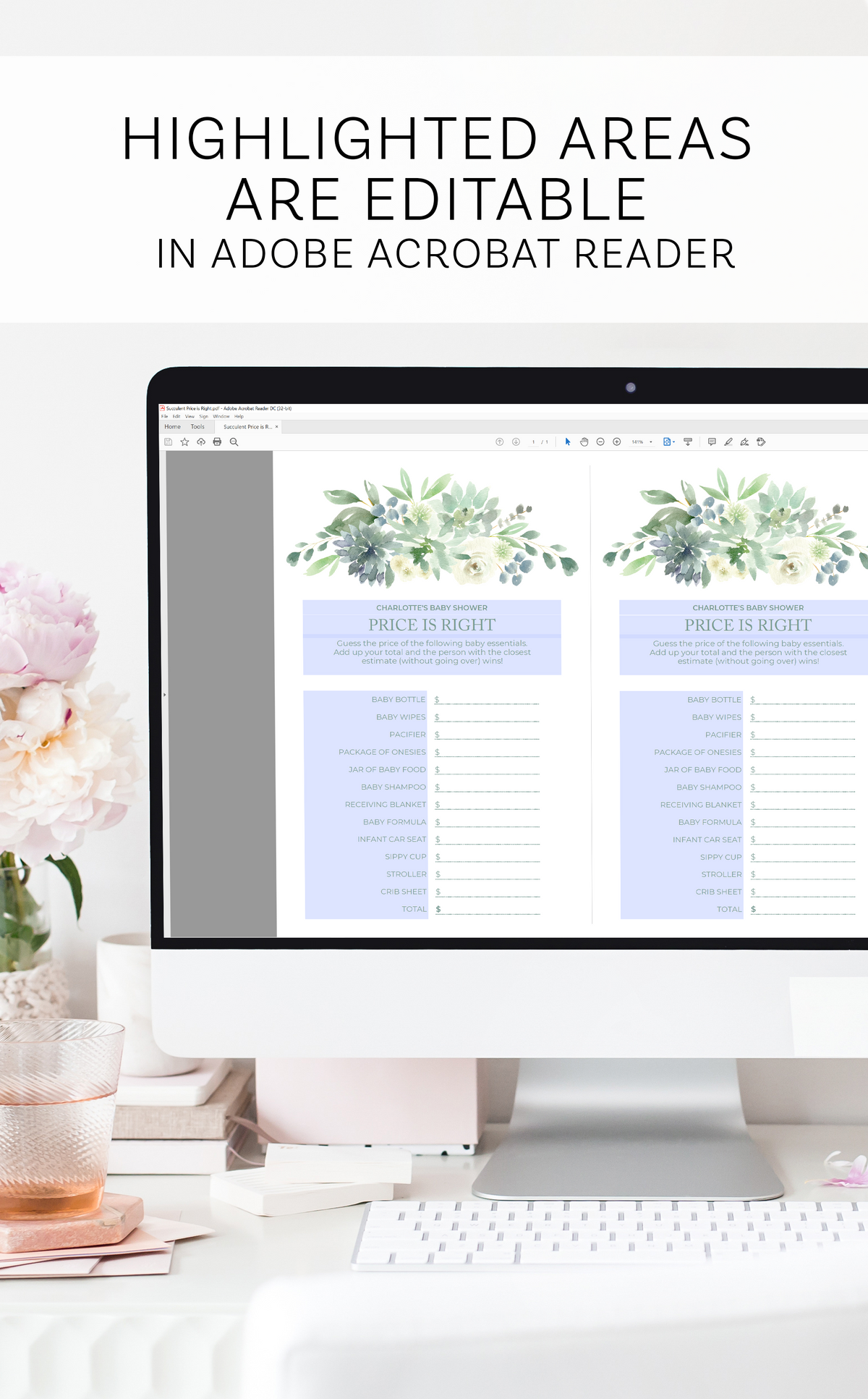 succulent crib sheet Printable Succulent Baby Shower Games