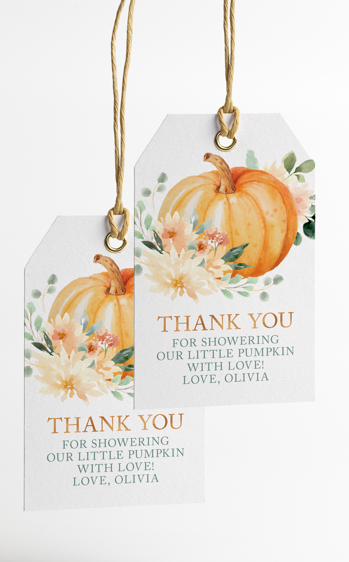 Pumpkin Thank You Tags Printable File for Fall Baby Shower or Party