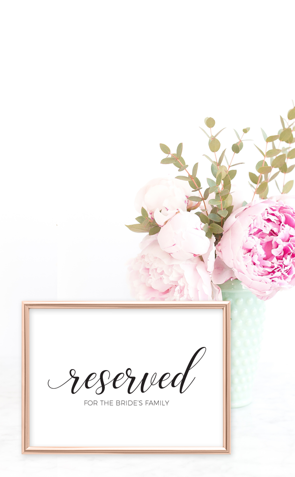 Printable reserved seating sign in black and white for Wedding