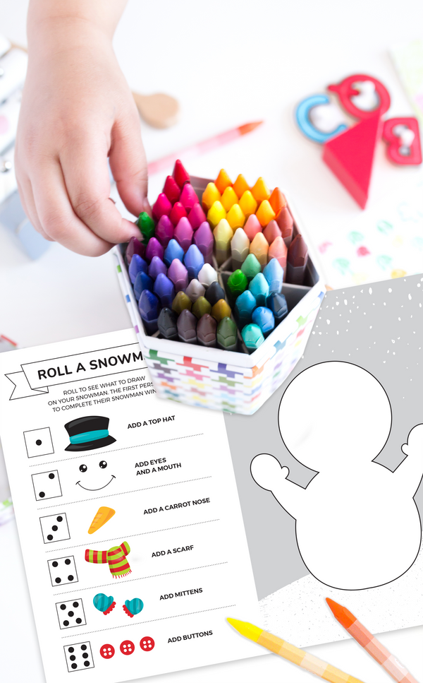 Roll a Snowman Christmas Party Game for Kids to play and color