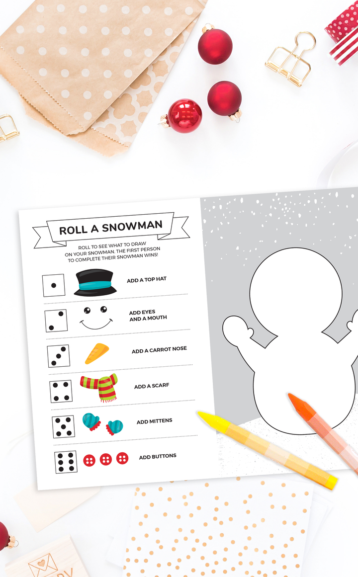 Printable Roll a Snowman Kids Game - ARRA Creative