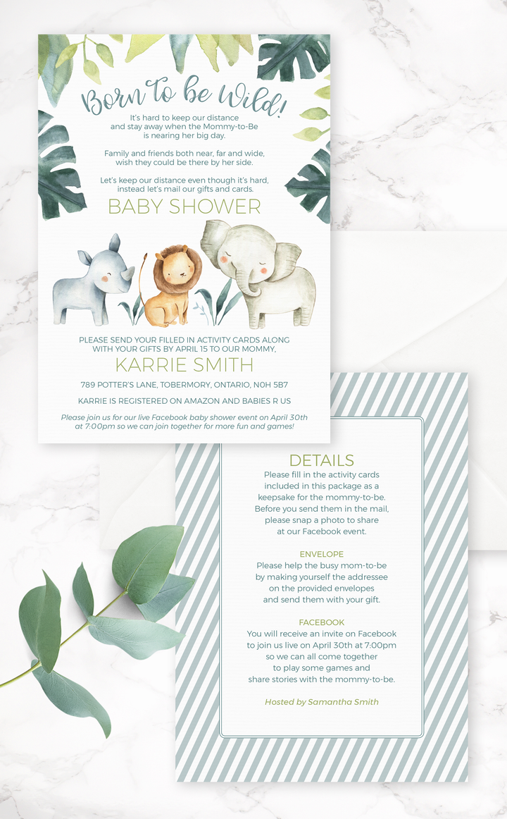 Safari Animals Virtual and Mail Baby Shower Package - ARRA Creative