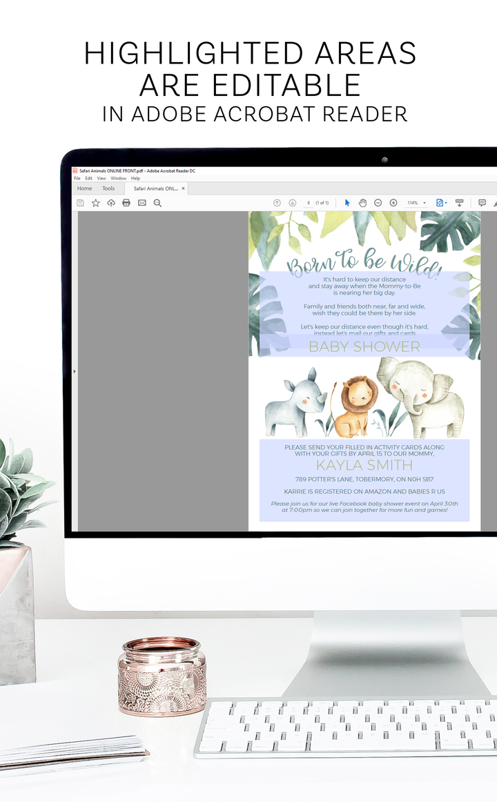 Safari Animals Virtual and Mail Baby Shower Package - ARRA Creative