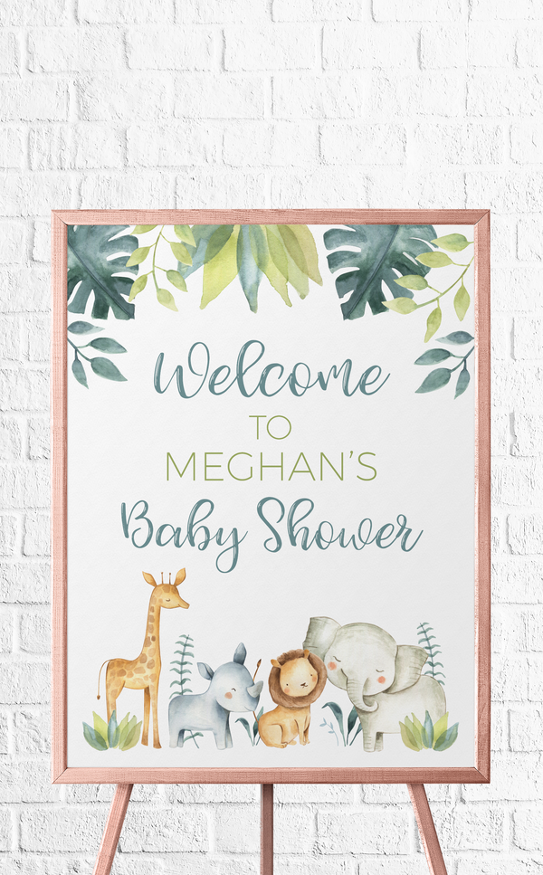 Safari Animals Baby Shower Welcome Sign - ARRA Creative