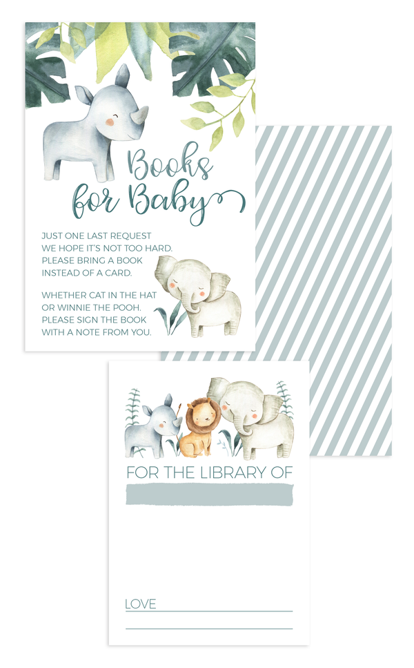 Safari Animals Books for Baby Invitation Insert Cards - ARRA Creative