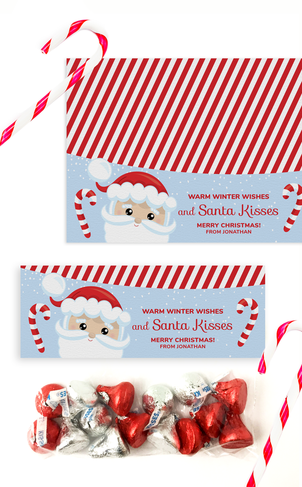 Warm Winter Wishes and Santa Kisses Treat Bag Toppers for Kids