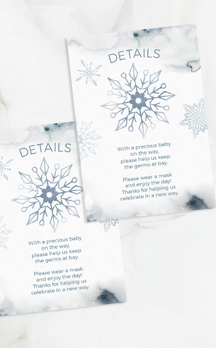 Snowflake Baby Shower Details Cards - ARRA Creative