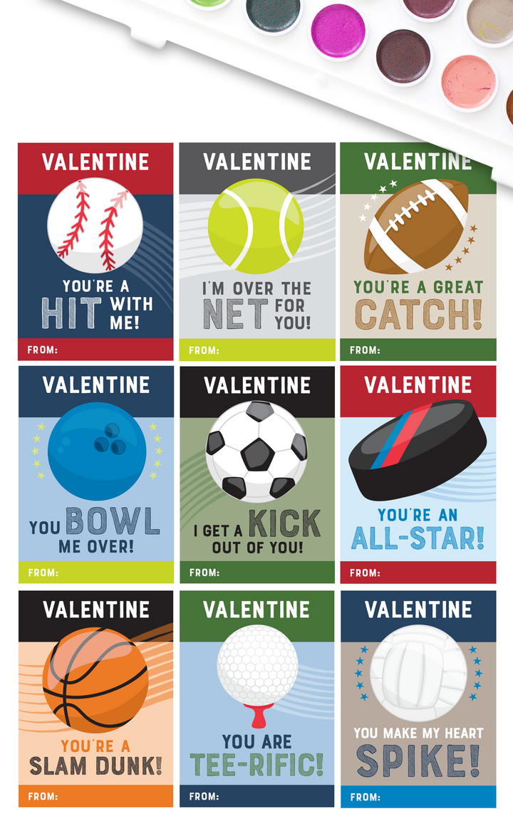 Printable Sports Valentine Cards for Kids to handout to school classmates