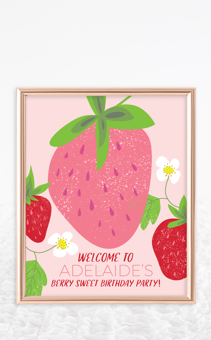 Strawberry Birthday Party Welcome Sign - ARRA Creative