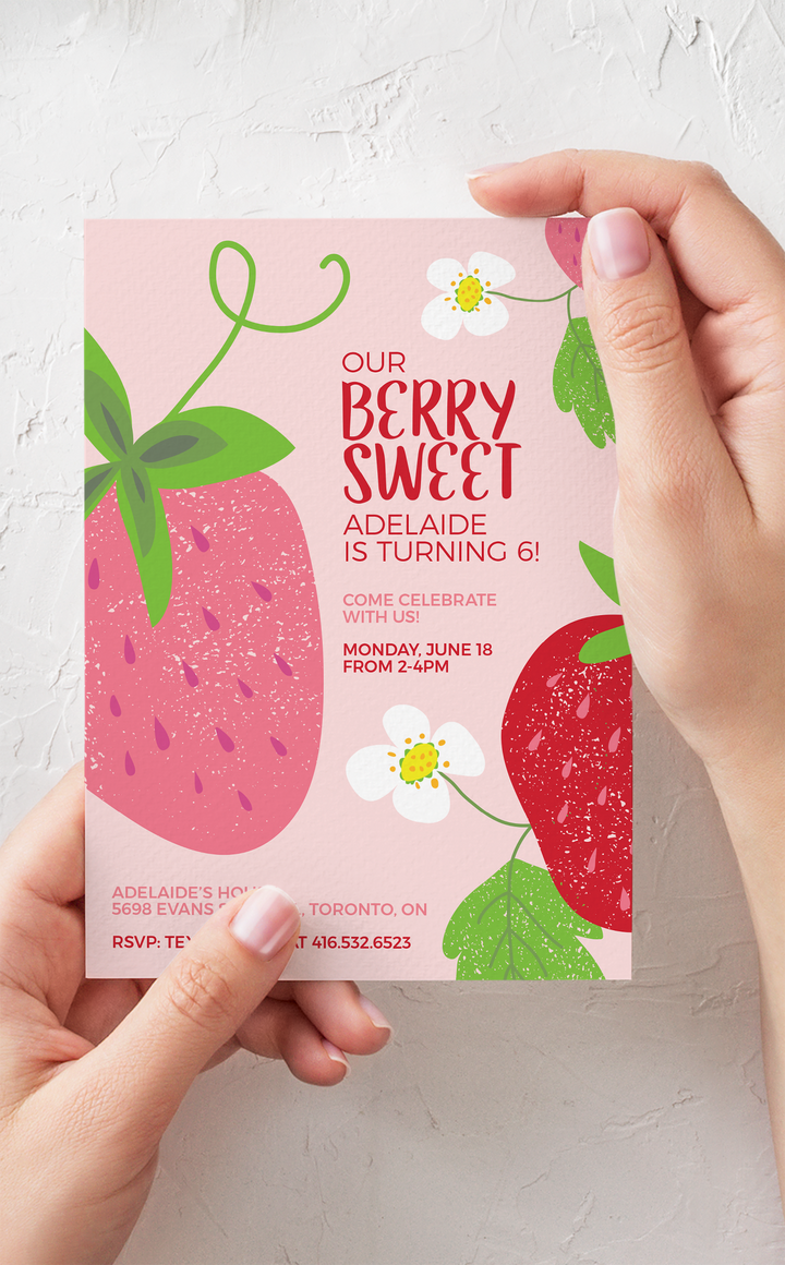 Berry Sweet Strawberry Birthday Party Invitation - ARRA Creative