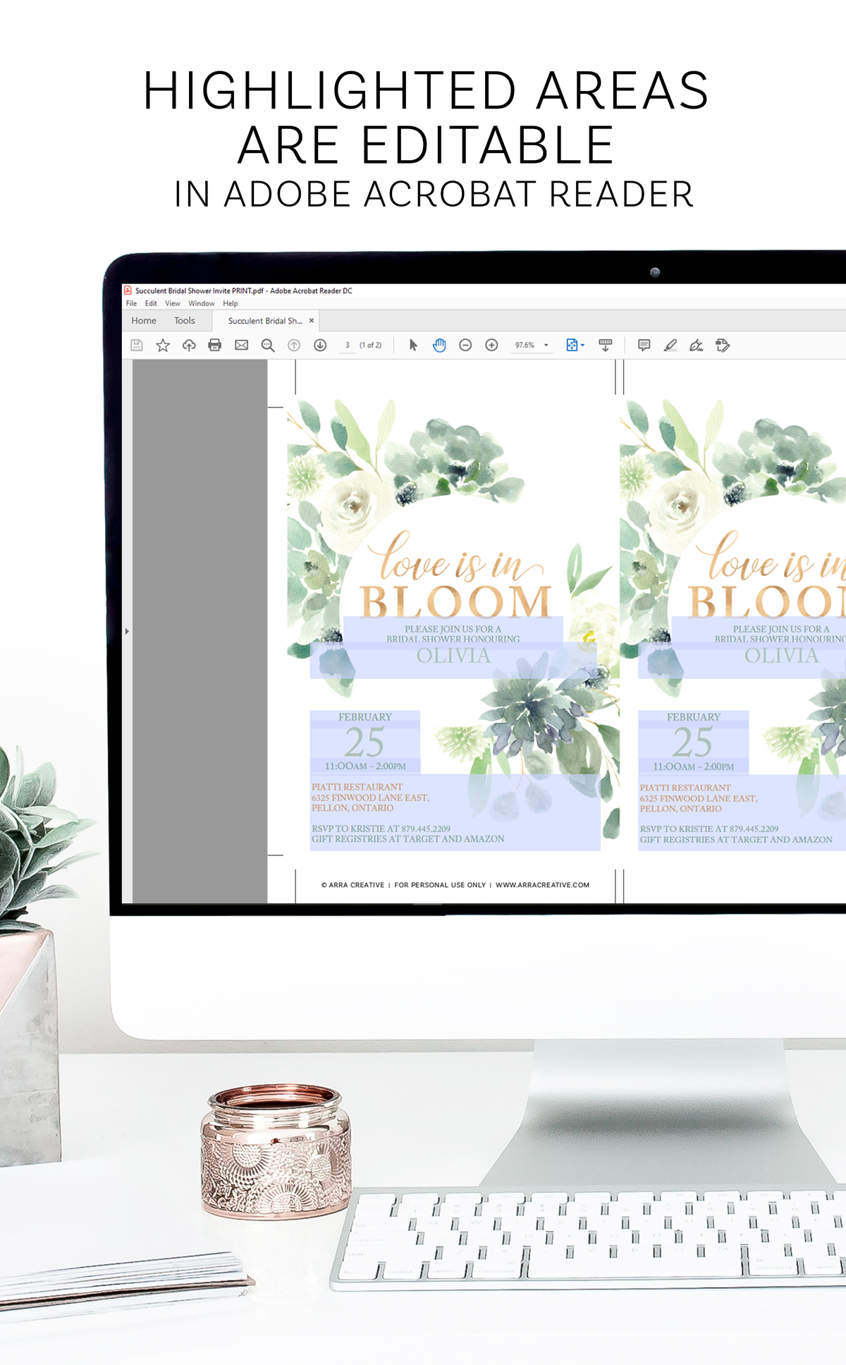succulent bridal shower invitations Succulent Bridal Shower Invitation – ARRA Creative