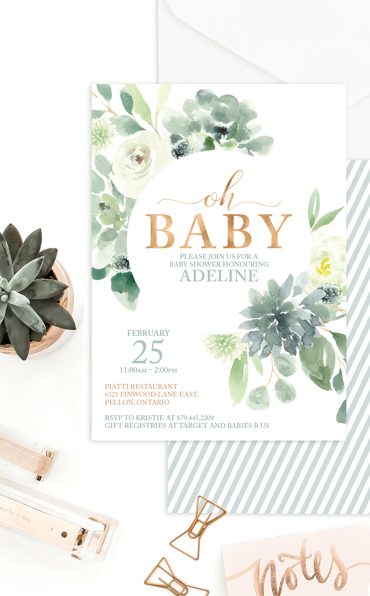 succulent party invitations Succulent Baby Shower Invitation – ARRA Creative
