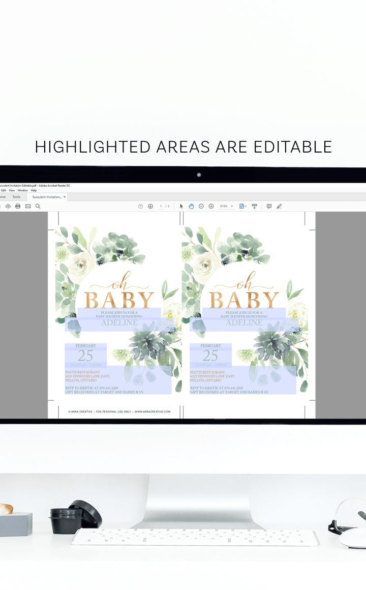 Succulent Baby Shower Invitation - ARRA Creative