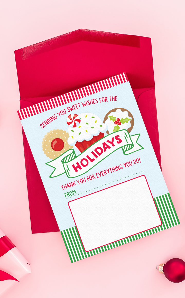 Printable Christmas thank you gift card holder - Sweet wishes for the holidays