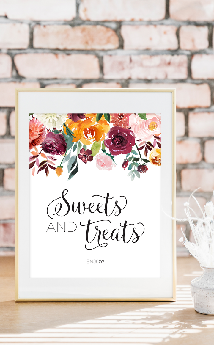 Burgundy Floral Sweets and Treats Sign - ARRA Creative