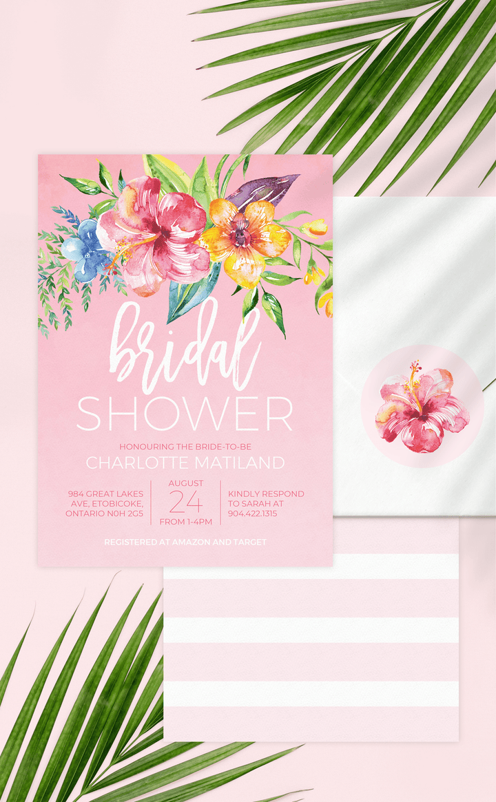 Tropical Pink Bridal Shower Invitation - ARRA Creative