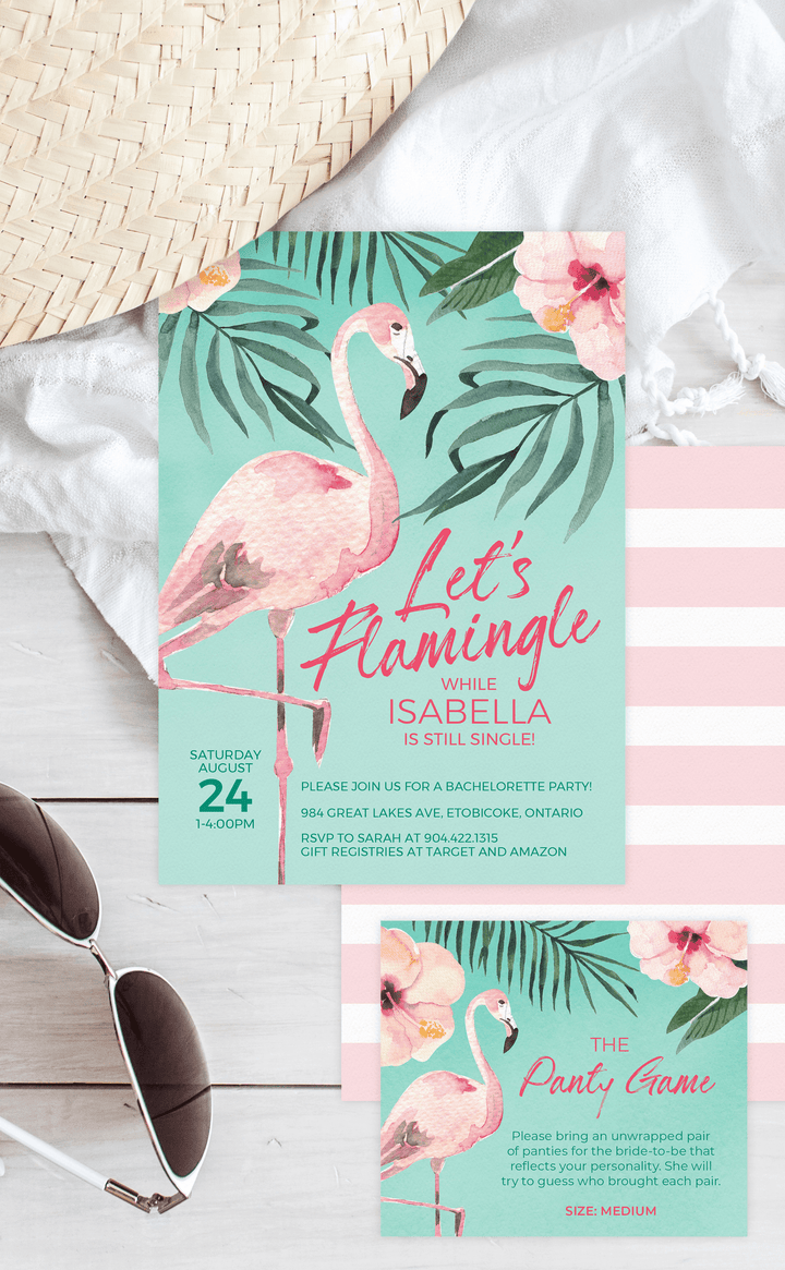 Flamingle Bachelorette Panty Game Cards and Sign - ARRA Creative