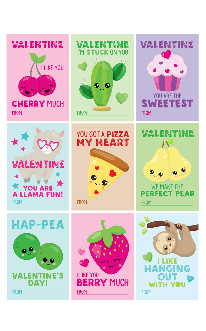Set of 9 Fun Valentine Cards for Kids - ARRA Creative