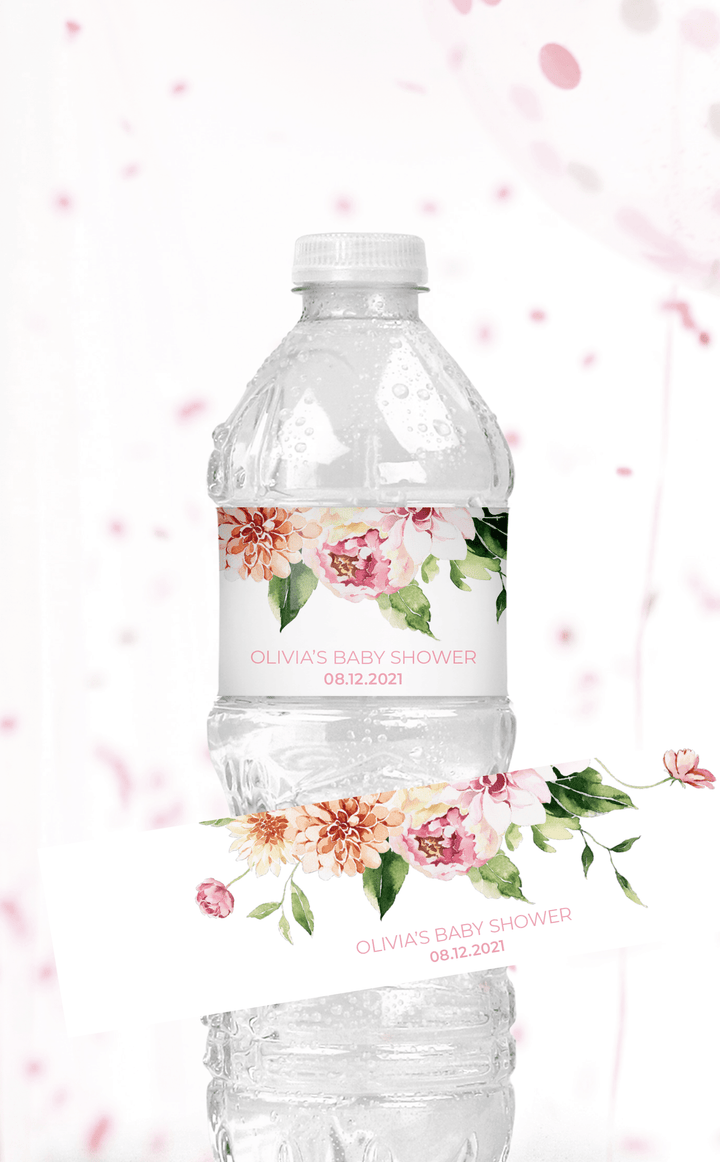 Pink Floral Water Bottle Labels - ARRA Creative