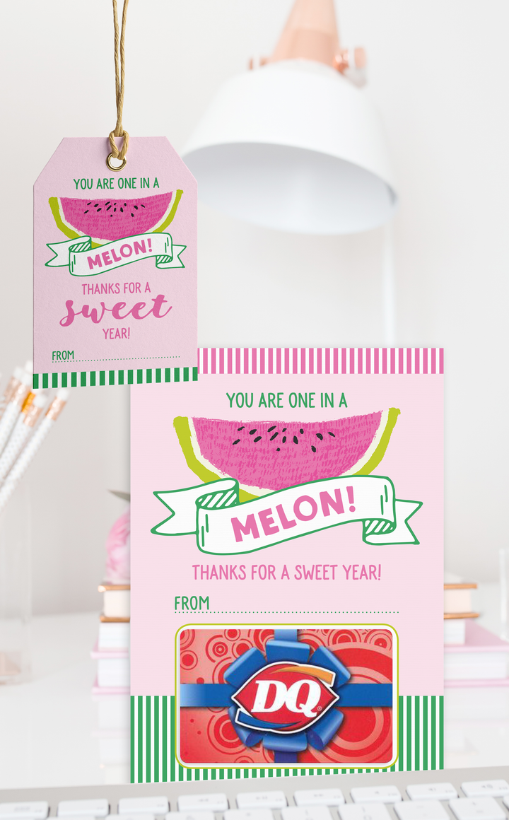Watermelon teacher thank you card with DQ gift card and thank you tags