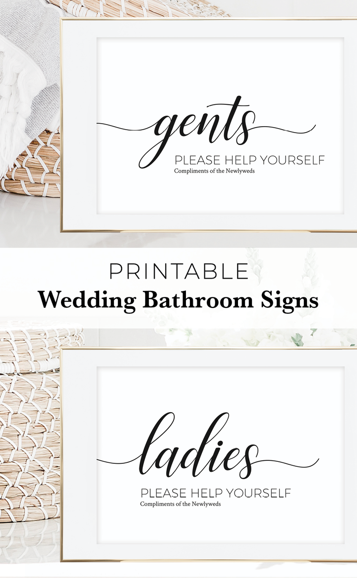 Printable Wedding Bathroom Basket Signs for Ladies and Gents
