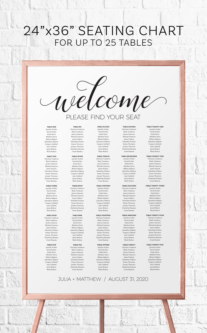 Printable black and white Wedding seating chart and Welcome sign