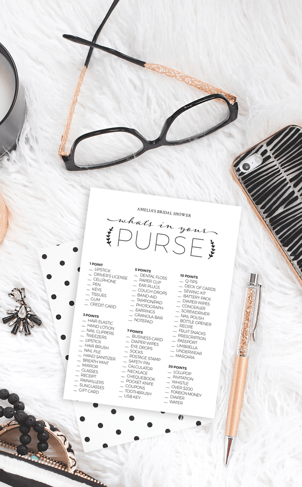 What's in Your Purse Bridal Shower Game - ARRA Creative