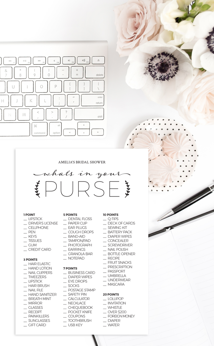 Navy What's in Your Purse Bridal Shower Game - ARRA Creative