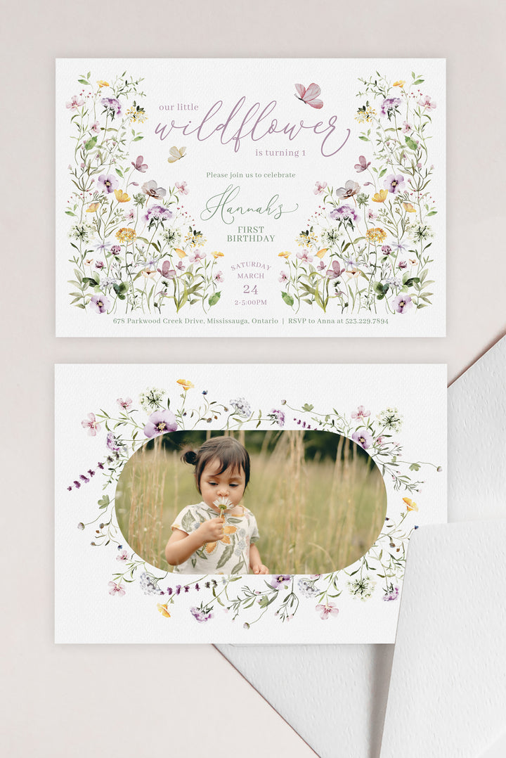 A little wildflower first birthday party invitation