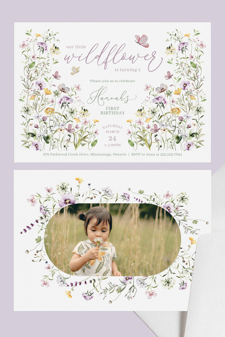 Printable Wildflower Birthday Invitation Template for Girl First Birthday
