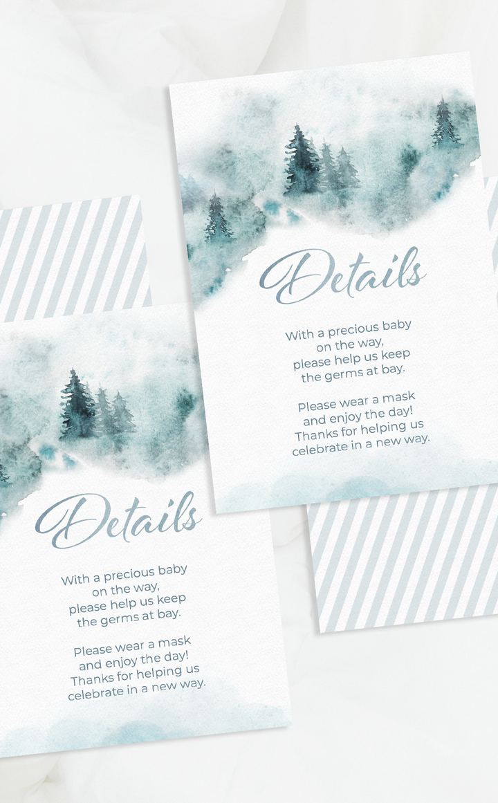 Winter details card for Baby Shower | Printable extra information insert card