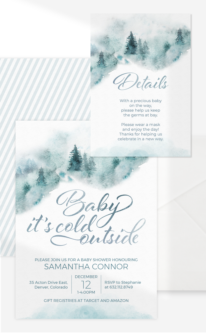 Winter Details Card and Baby Shower Invitation