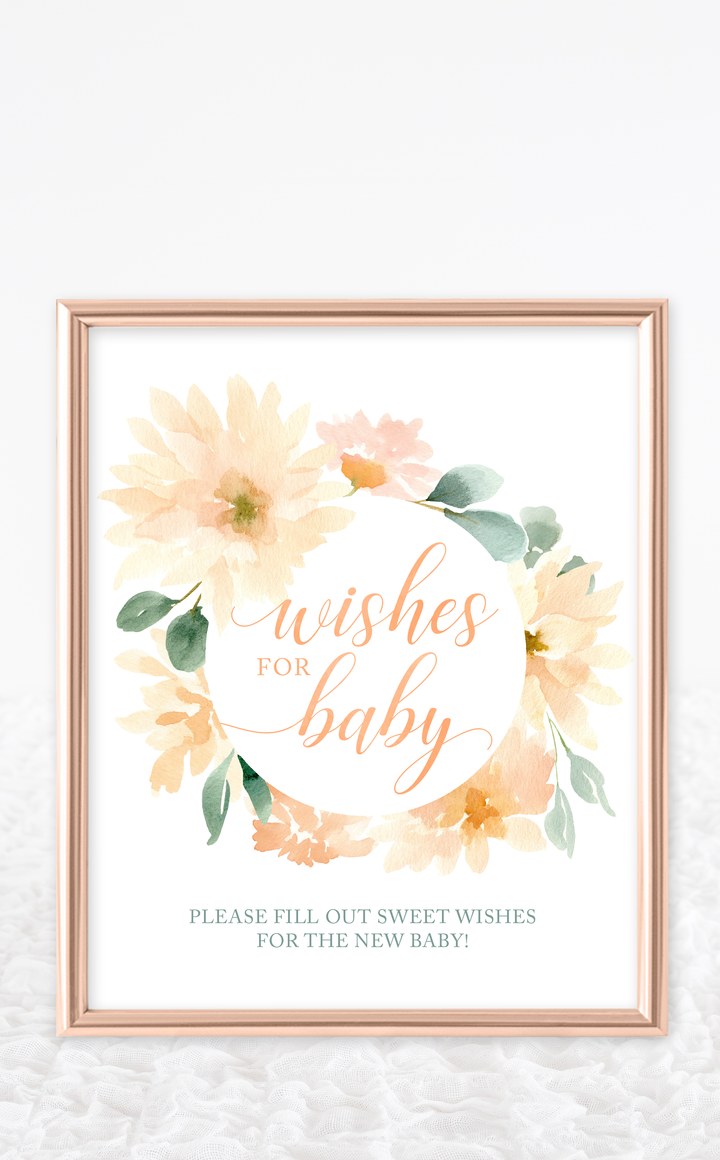 Peach Floral Wishes for Baby Sign and Cards - ARRA Creative