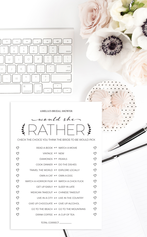 Printable Would She Rather Bridal Shower Game - ARRA Creative