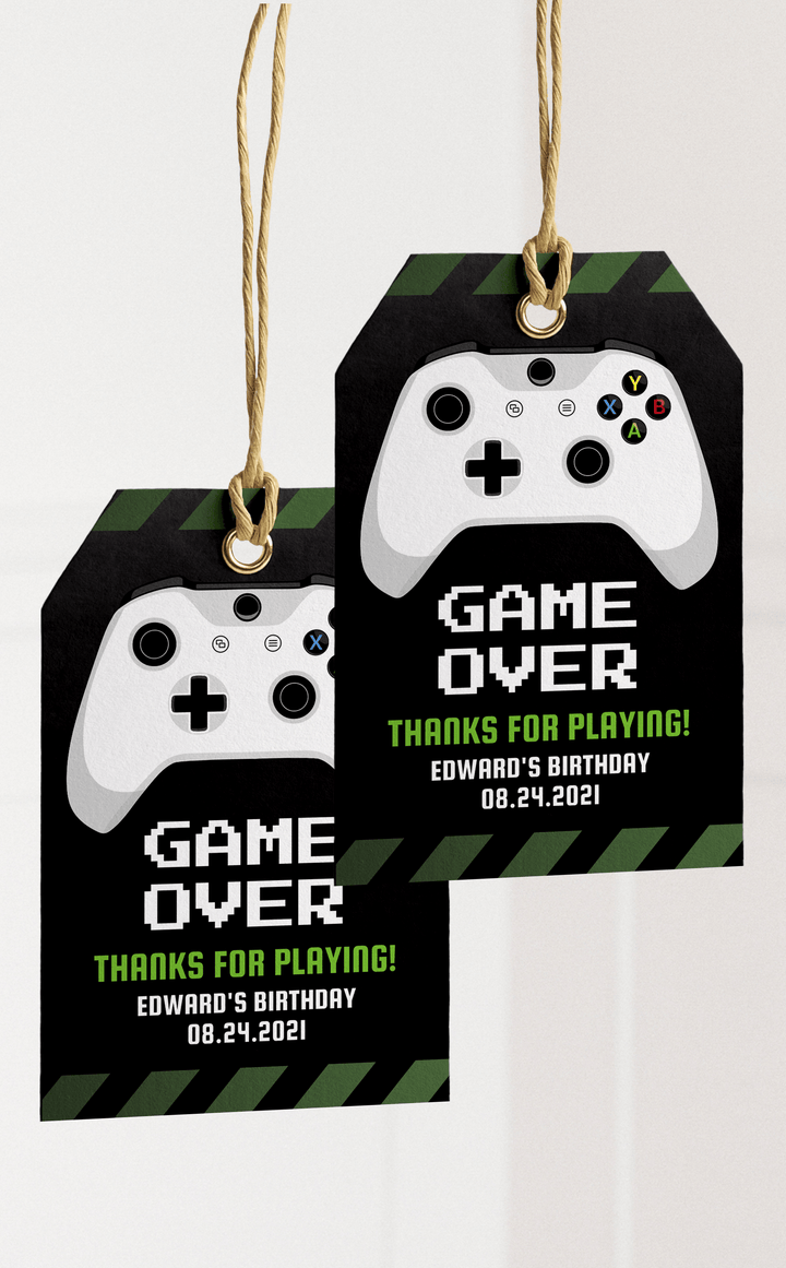 Video Game Kids Birthday Party Favour Tags | Printable Xbox Thank You Tags