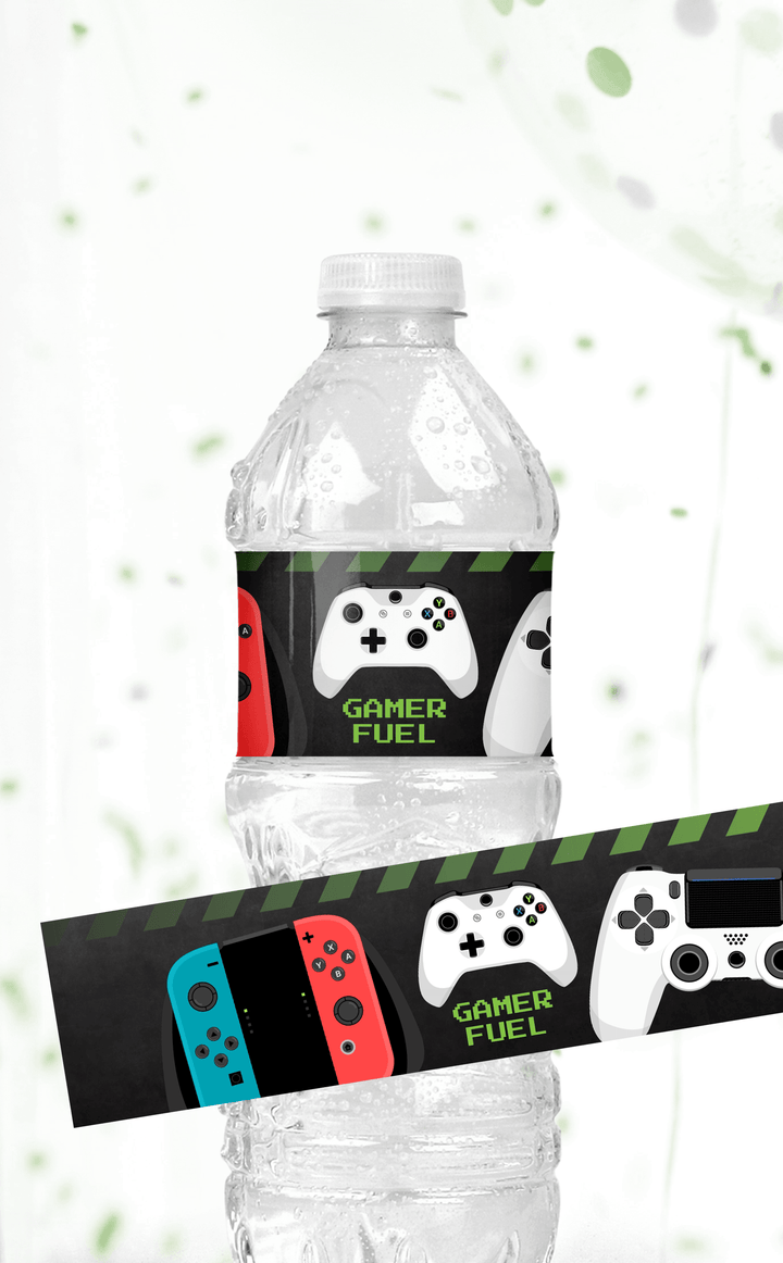 Video Game Kids Birthday Party Water Bottle Labels | Gamer Fuel