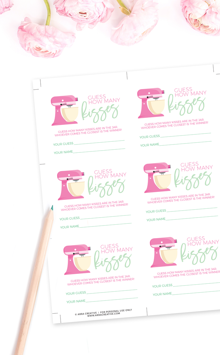 Guess How Many Kisses Game for Baking Bridal Shower - ARRA Creative