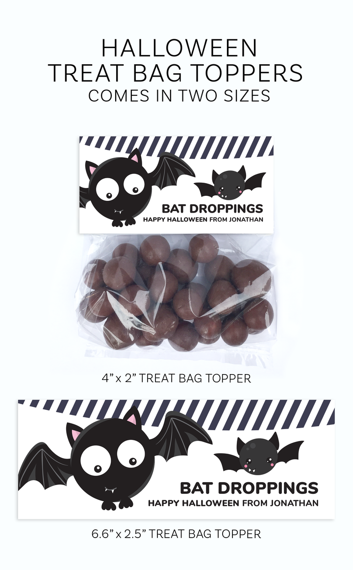 Printable Bat Droppings Halloween treat bag toppers for kids
