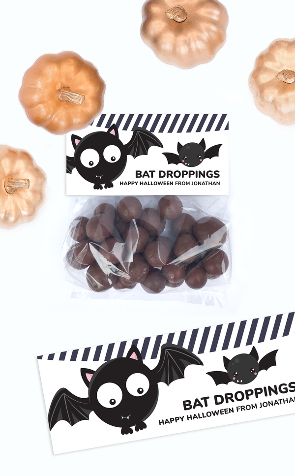 Printable Halloween treat bag toppers for kids - Bat Droppings