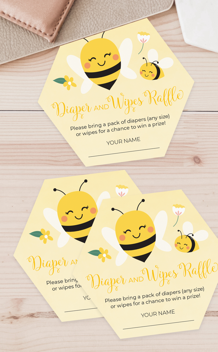Bee baby shower diaper and wipes raffle tickets