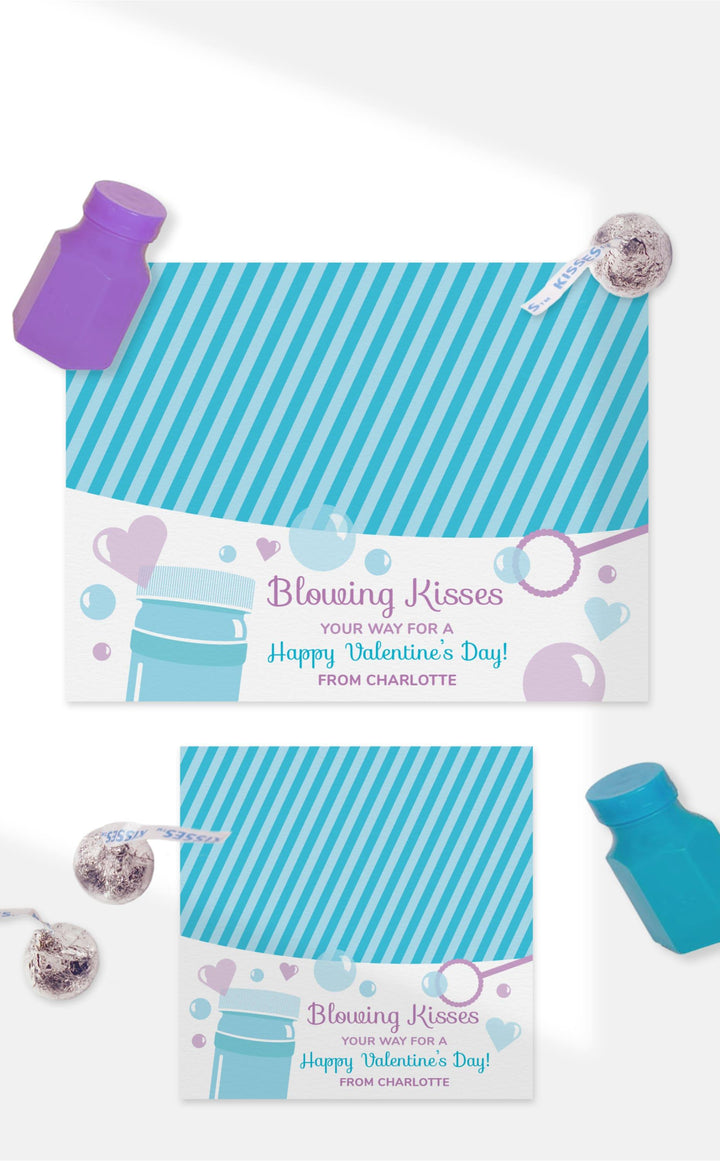 bubbles and kisses Valentines day treat bag toppers for kids