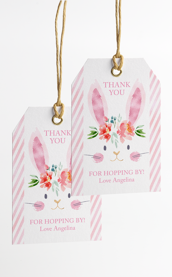 Printable pink bunny thank you gift tags you can personalize